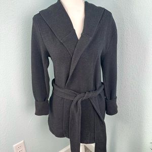 Market & Spruce Hooded Open Front Belted Jacket Medium Dark Gray Pockets EUC
